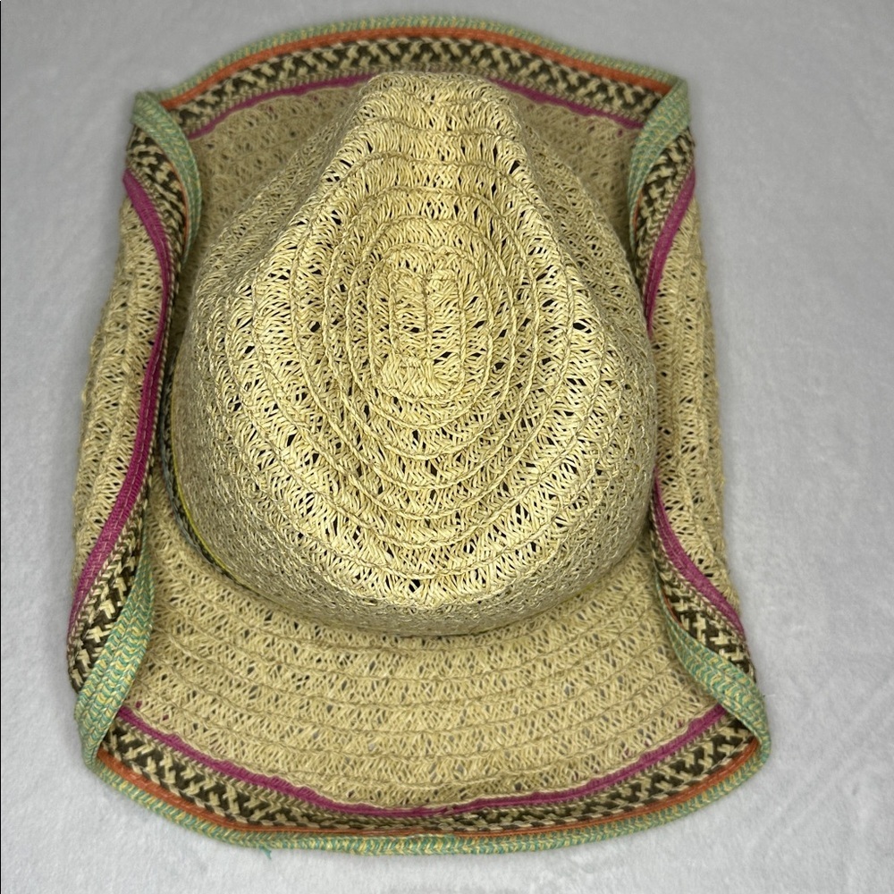 Cappelli Straworld Cream Woven Hat with Pink and Green Trim - Picture 5 of 9